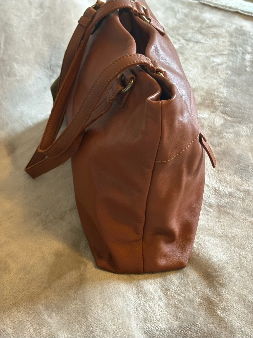 Valenca Italian Leather Tote in Cognac